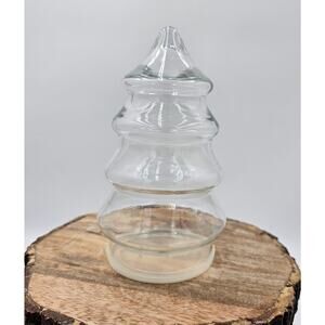 1980s Glass Tree Shaped Jar Container with snap on lid Vintage